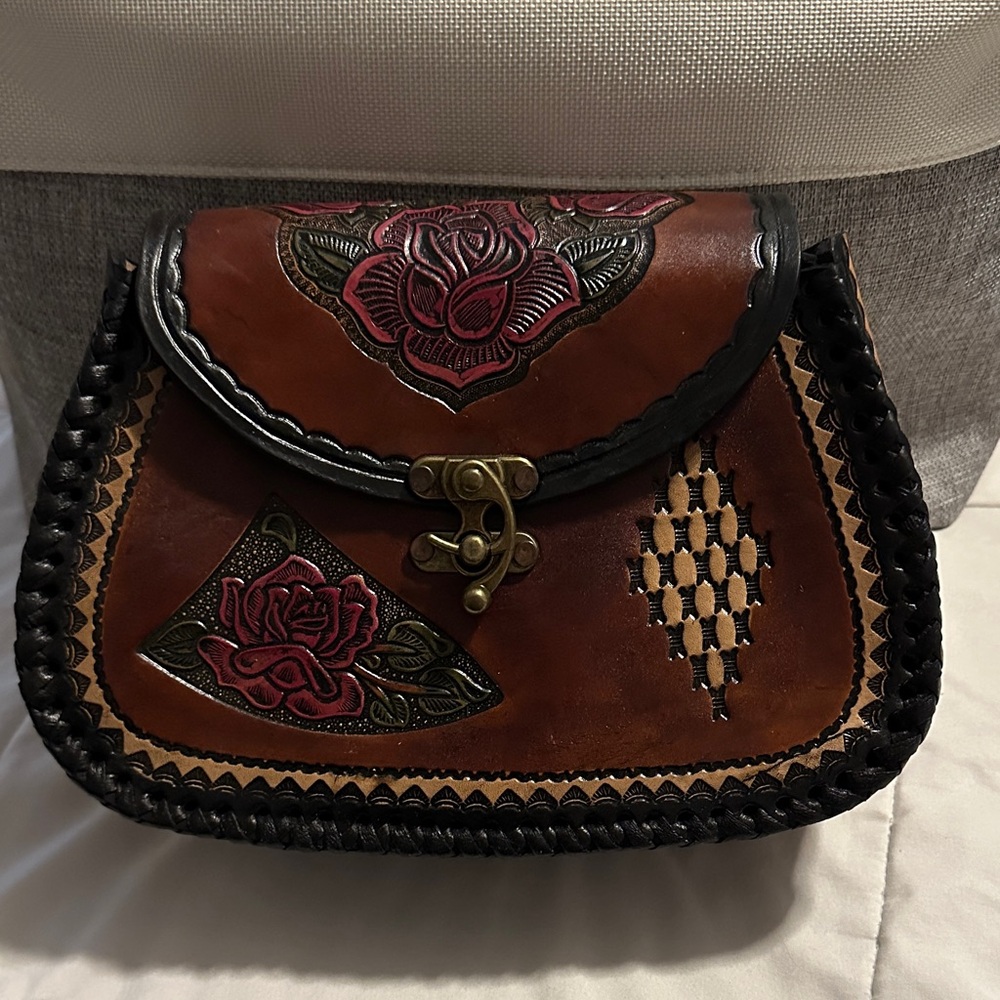 Handcrafted Leather Bag with Floral Design